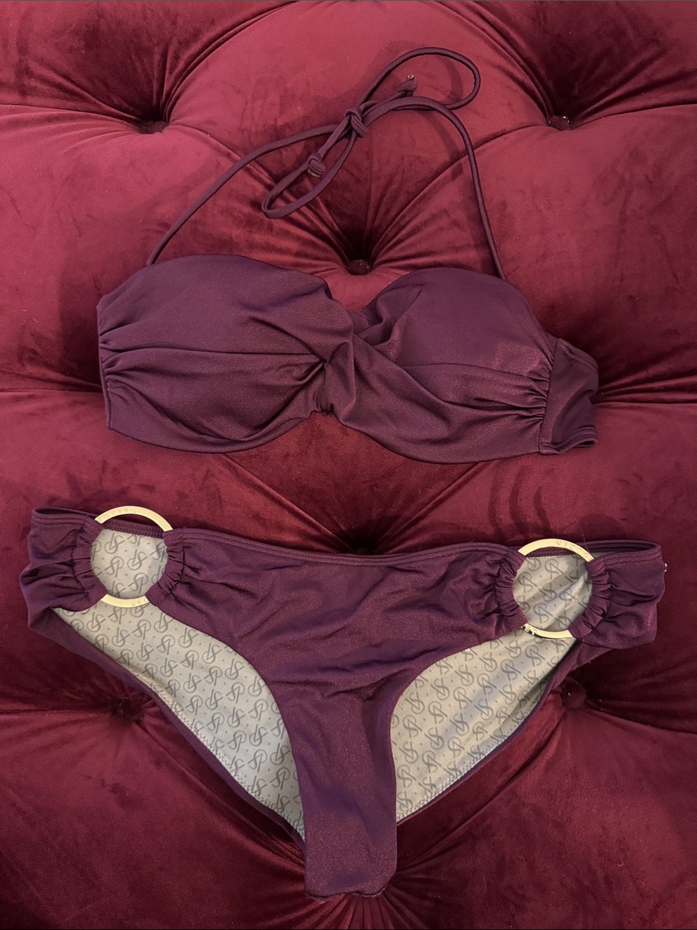 Rare and like new! Victoria's Secret Plum Bandeau Bikini with Gold Rings